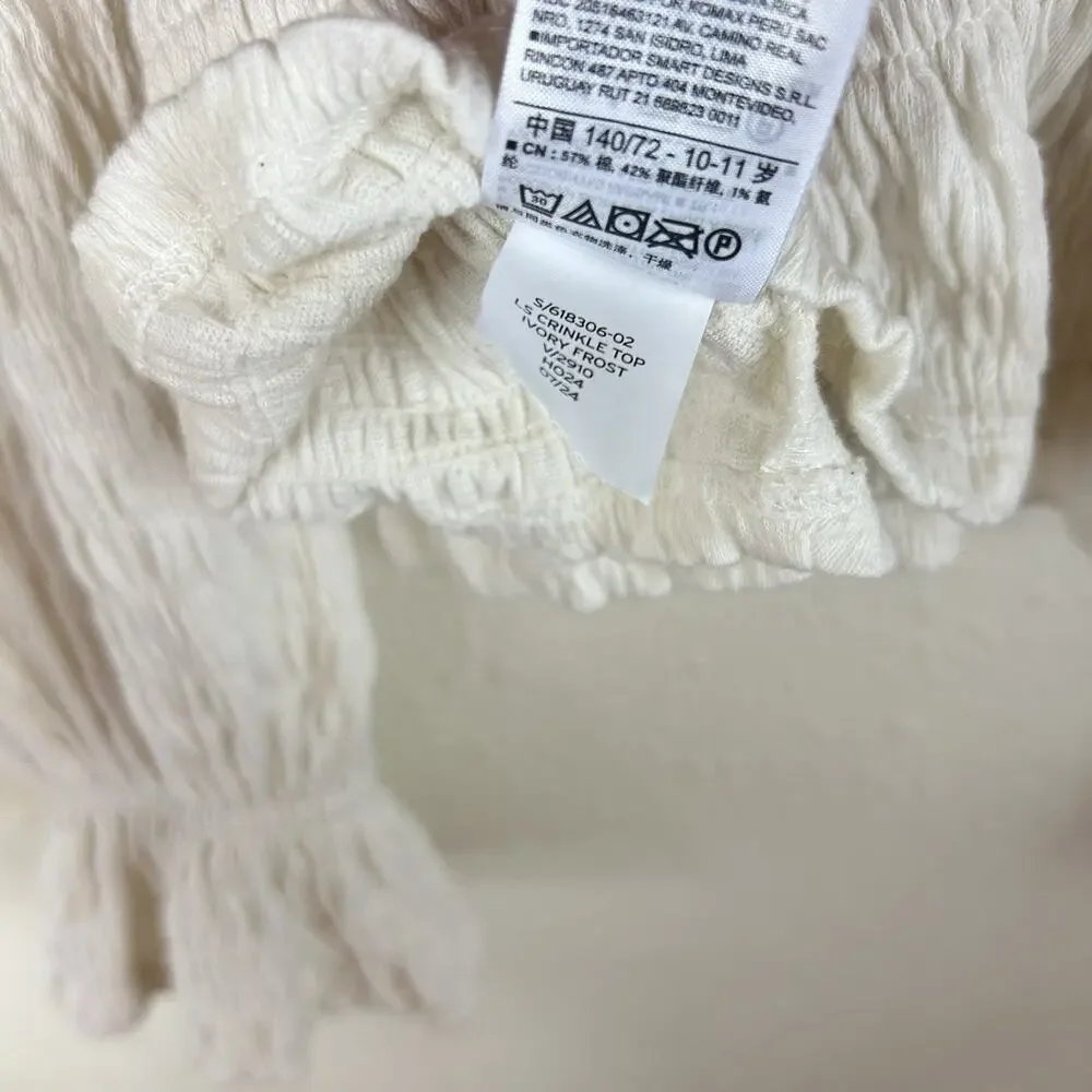Crinkle Peplum Crop Top Size L 10-11 Ivory Long Sleeve Shirt Peasant Smocked GAP
